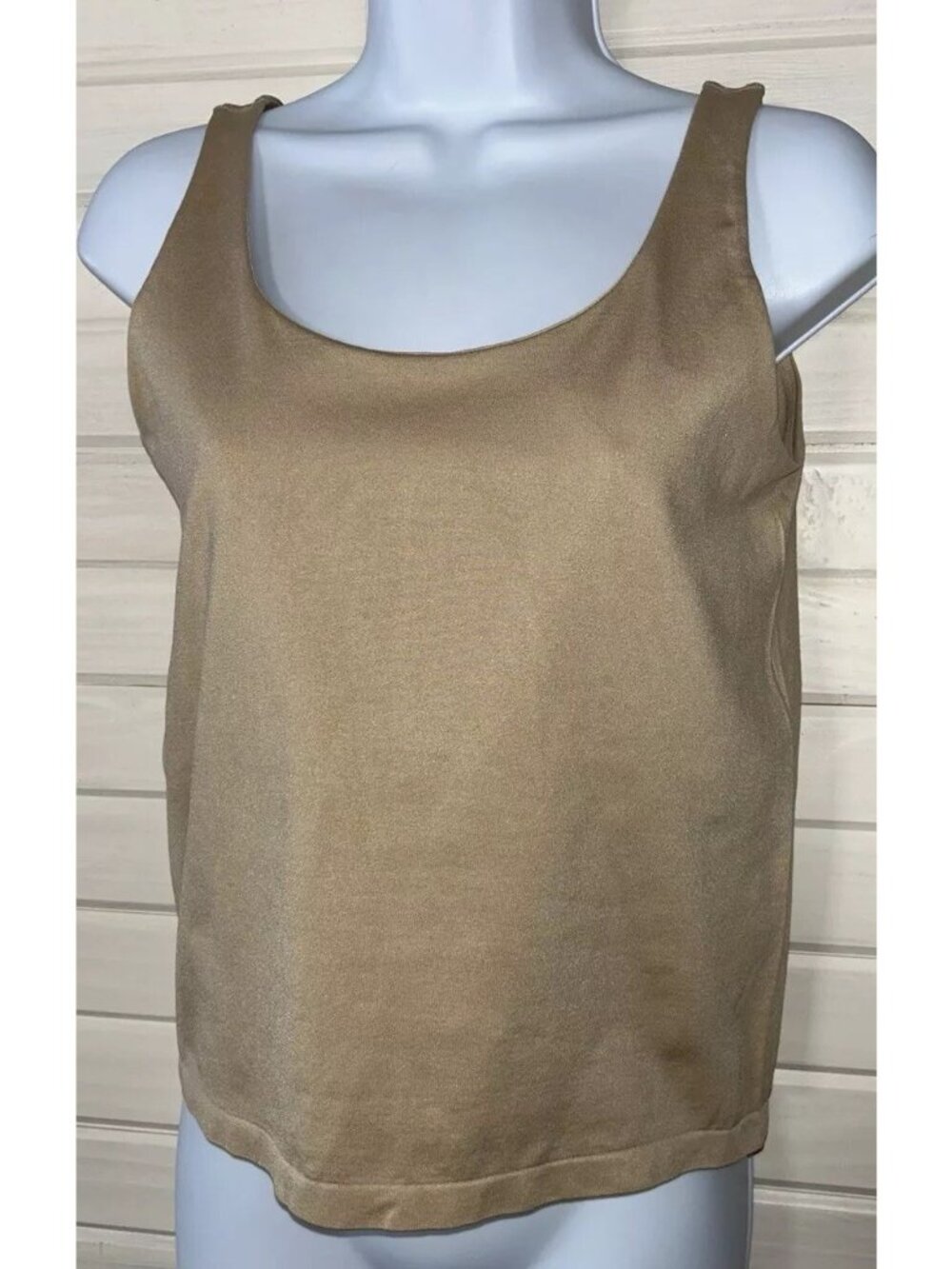 Avec Les Filles Sz Small/Medium S/M Tan Nylon Built In Bra Tank Top Women's EUC